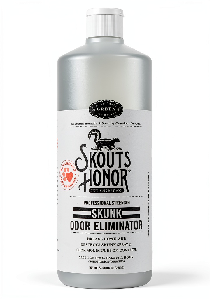 Applying Skout's Honor Skunk Odor Eliminator to a dog coat