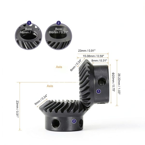 uxcell 90 1to1 tapered bevel gear 8mm bore 25 teeth LH & RH-1
